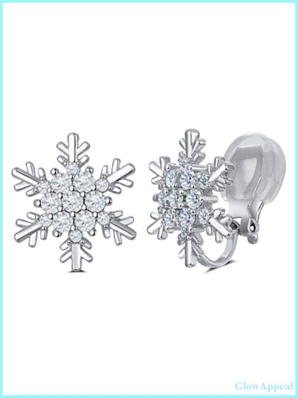 Clip On Stud Earrings Cubic Zirconia Silver Plated Snowflake Gift